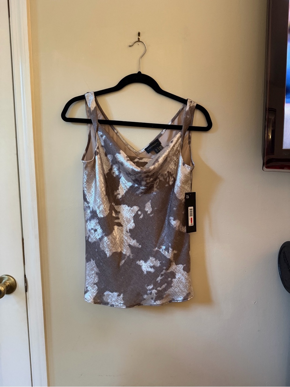 Donna Karan Silver and Taupe Metallic Cowl Neck Camisole AMAZING PRICE